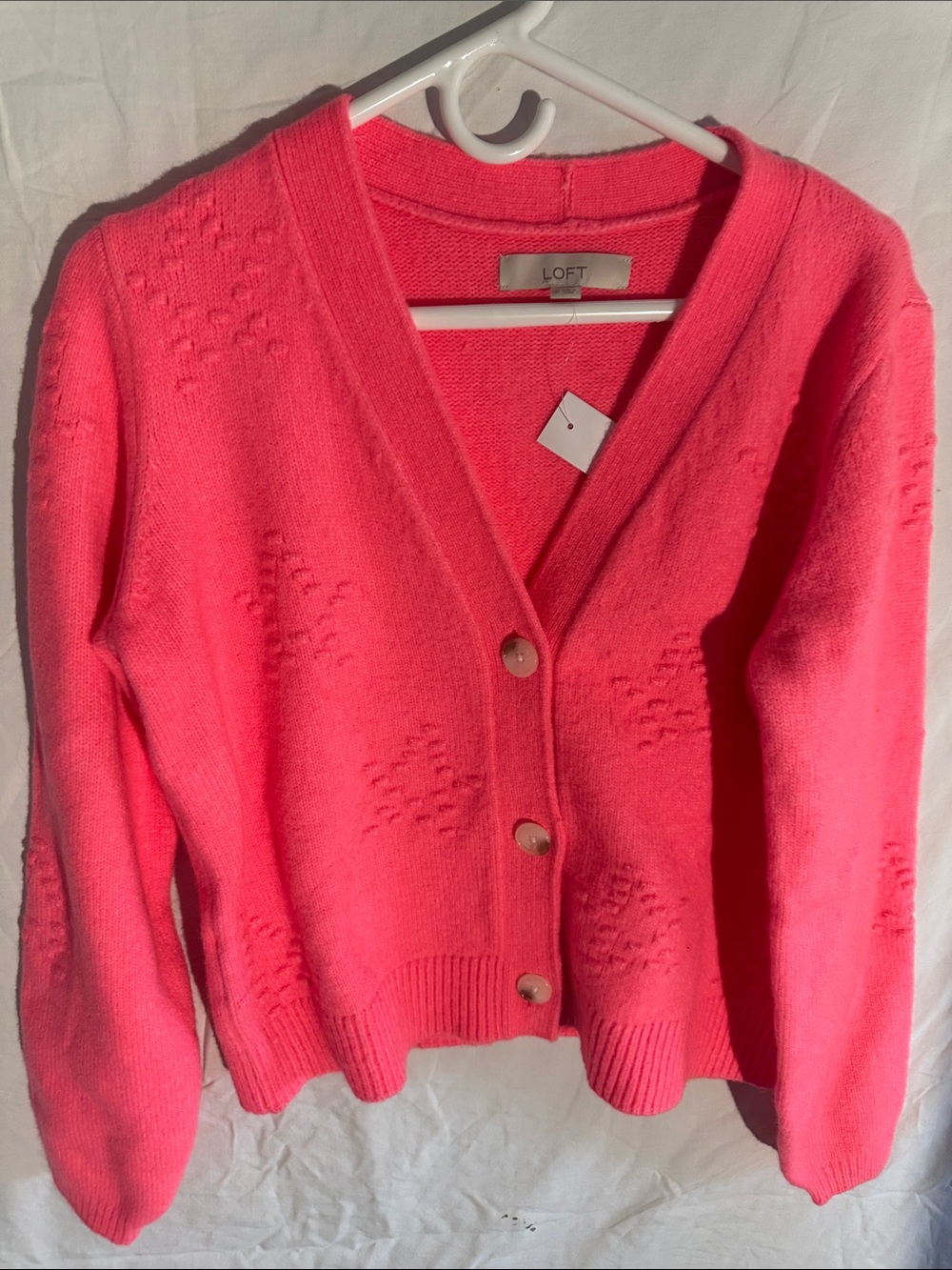 LOFT Bright Coral V-Neck Button Cardigan